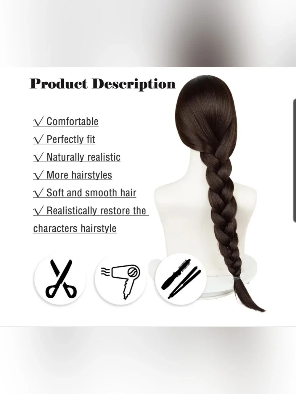 Alphaba Black Long Braided Wig with Glasses and Hair Net And Glasses
